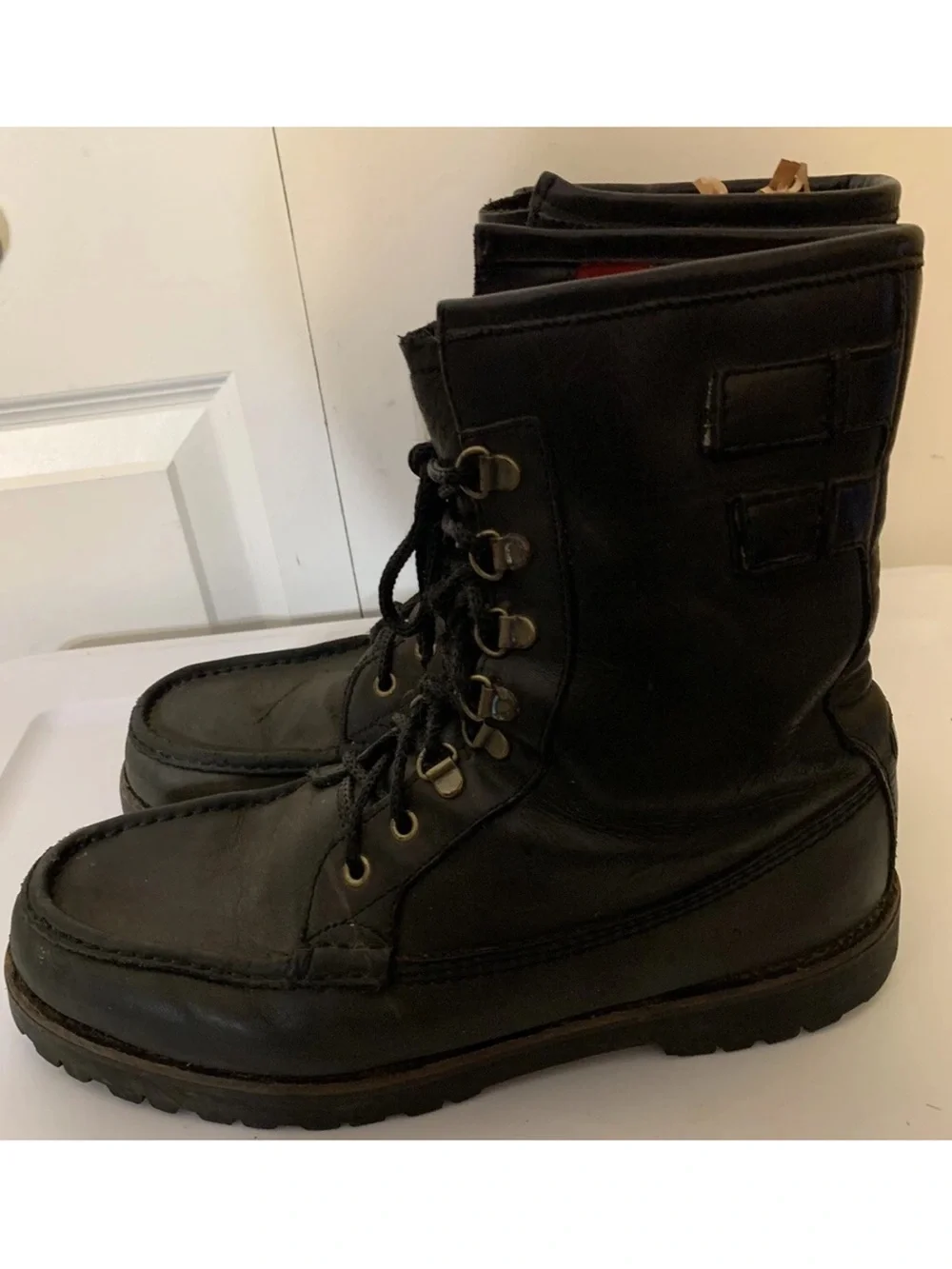 Polo by Ralph Lauren Black Lace-Up Moc Toe Boots